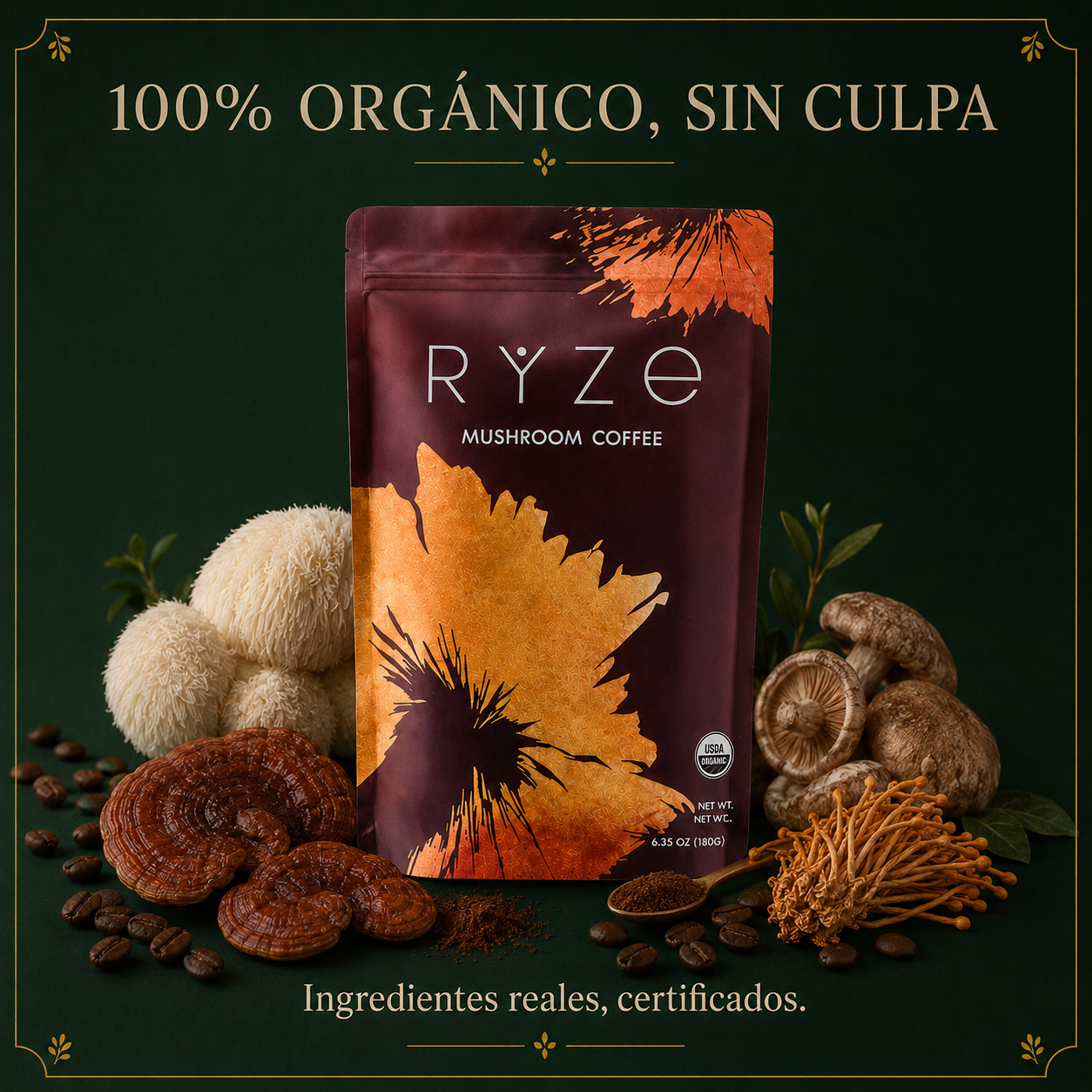 RYZE Mushroom Coffee - Café de Hongos Orgánico (30 porciones)