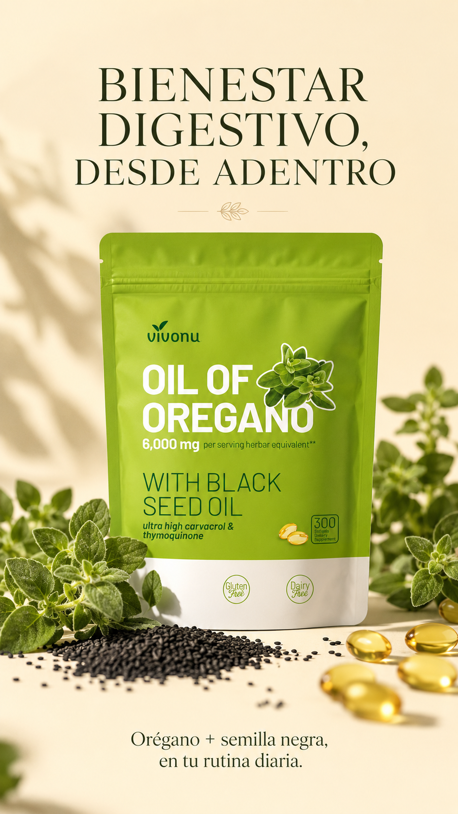Vivonu Oil of Oregano with Black Seed Oil – 300 Softgels