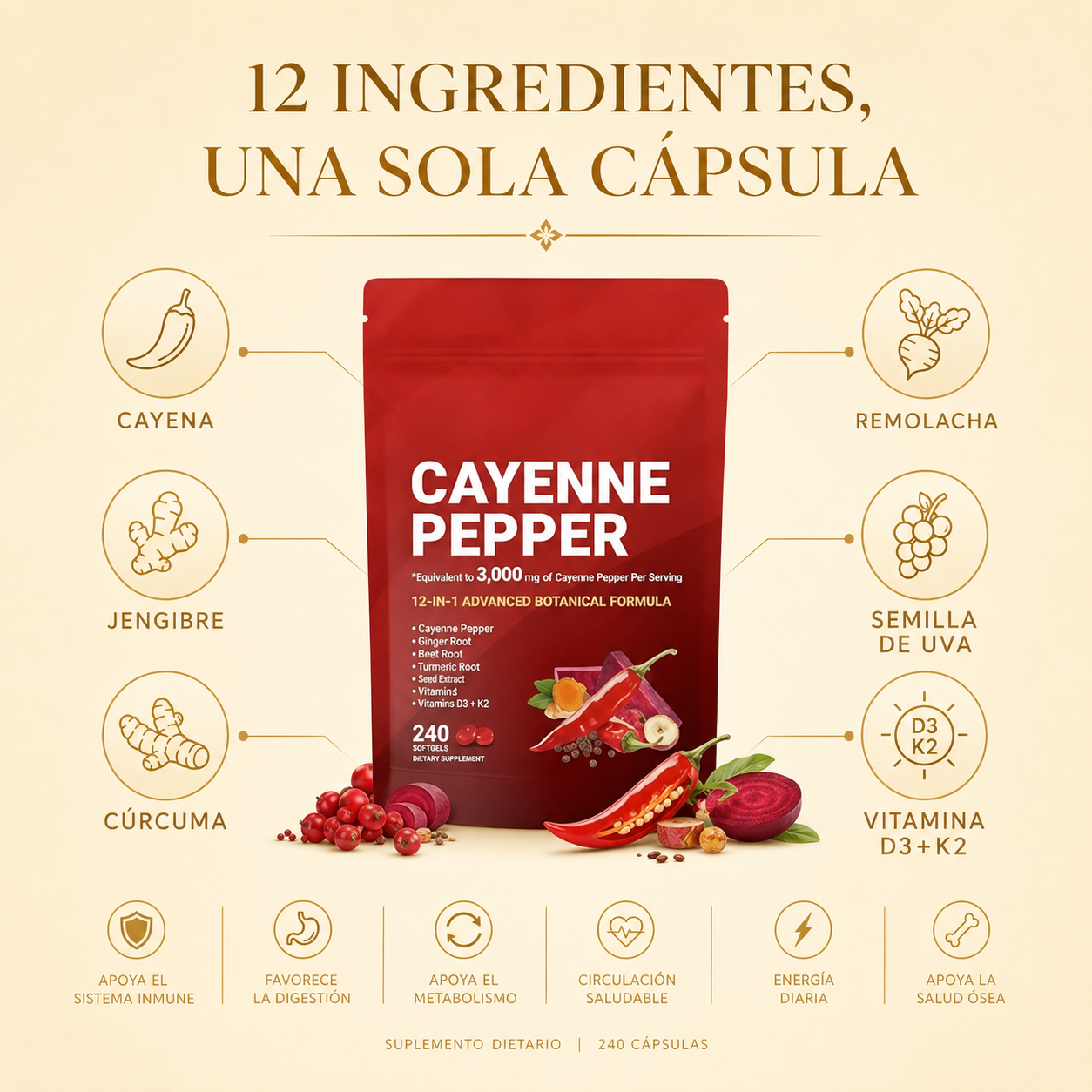 Cayenne Pepper 12-in-1 Advanced Botanical Formula – 240 Softgels