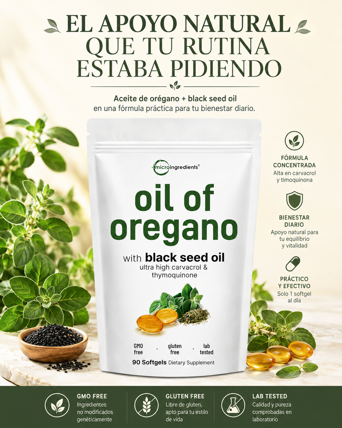 Micro Ingredients Oil of Oregano with Black Seed Oil – 90 Softgels