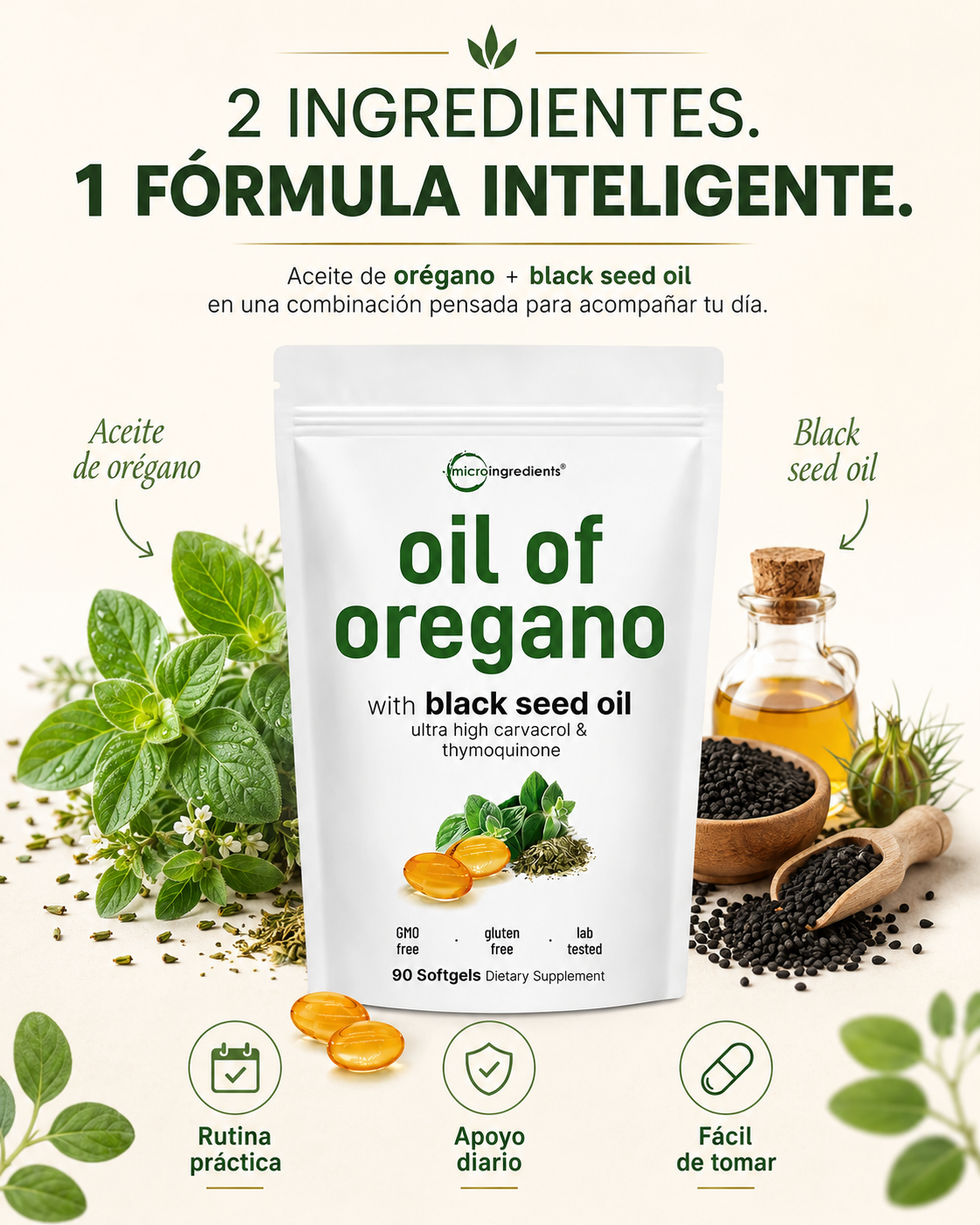 Micro Ingredients Oil of Oregano with Black Seed Oil – 90 Softgels