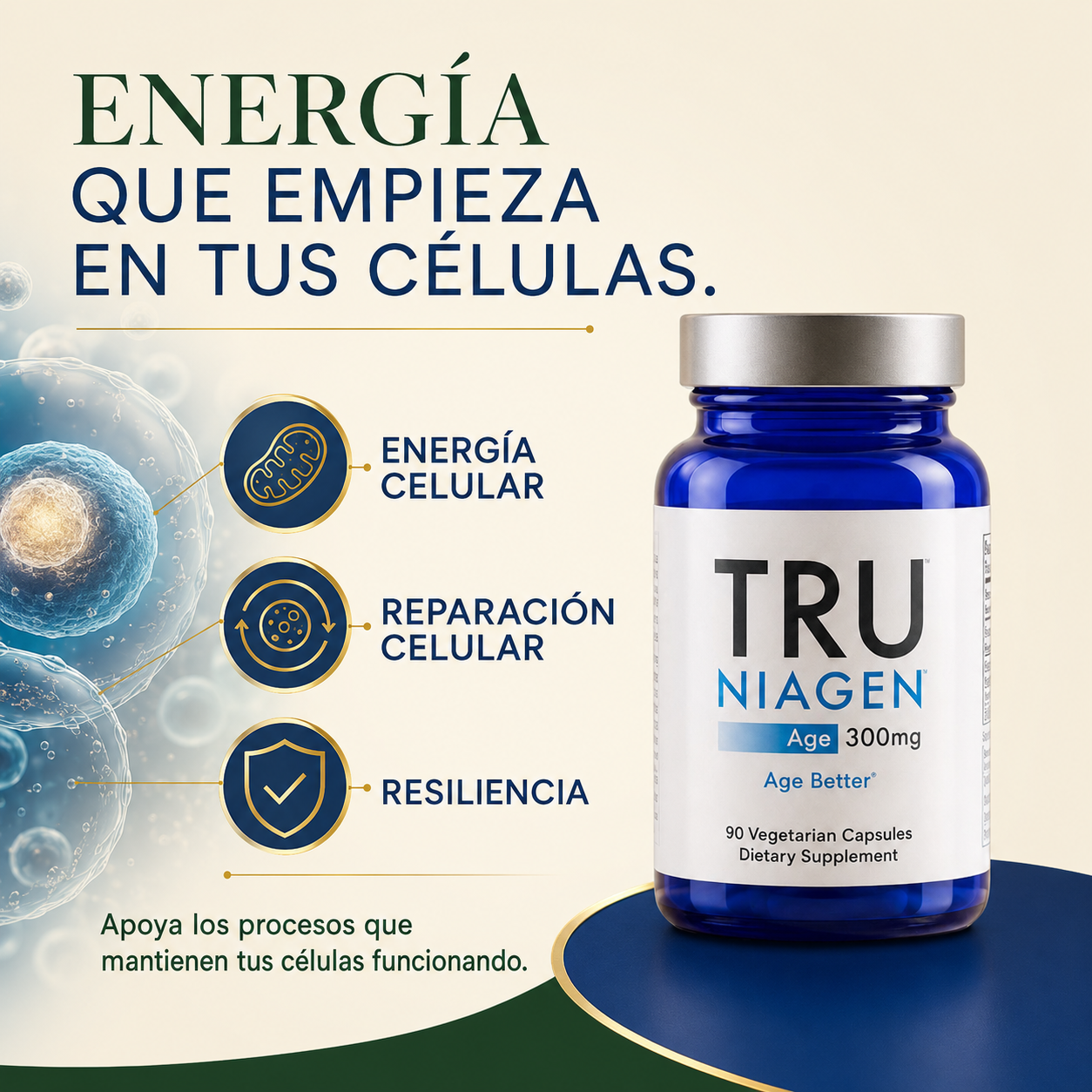 TRU Niagen 300mg – Suplemento NAD+ (90 cápsulas)