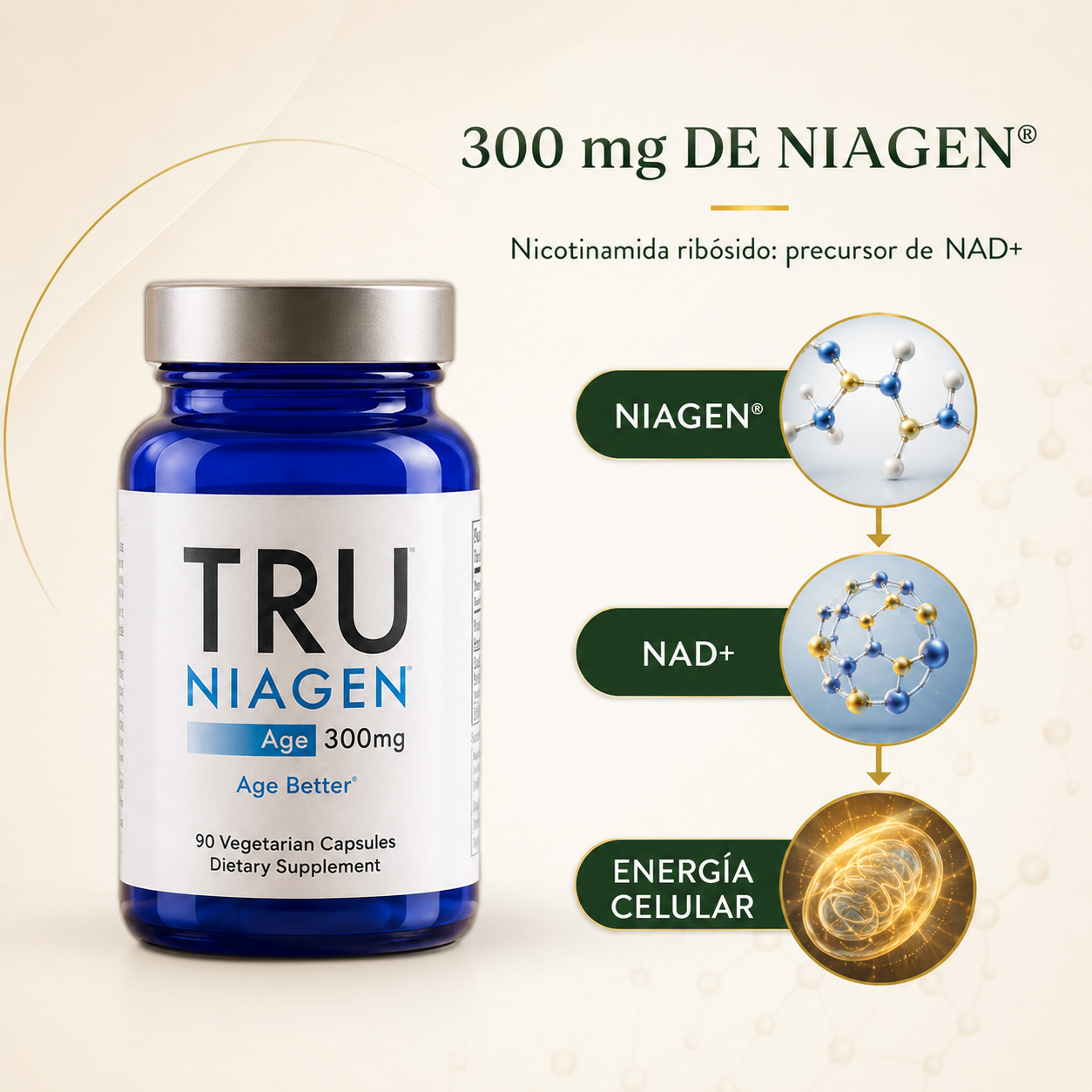 TRU Niagen 300mg – Suplemento NAD+ (90 cápsulas)
