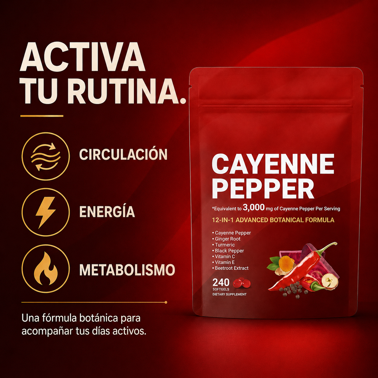 Cayenne Pepper 12-in-1 Advanced Botanical Formula – 240 Softgels