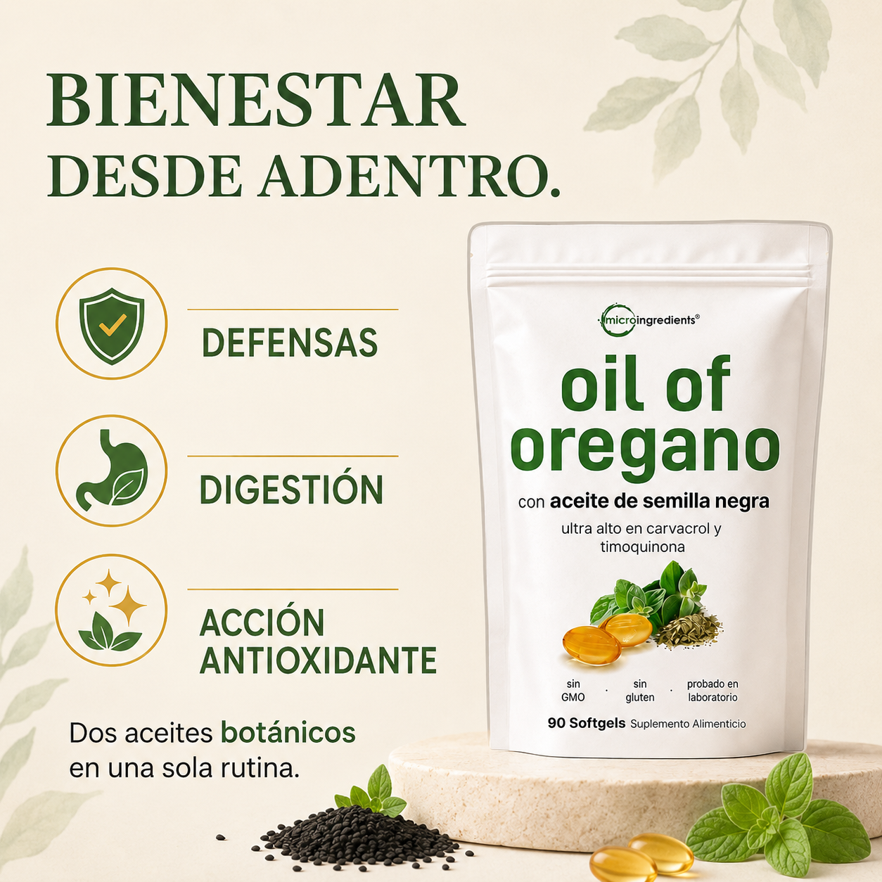 Micro Ingredients Oil of Oregano with Black Seed Oil – 90 Softgels