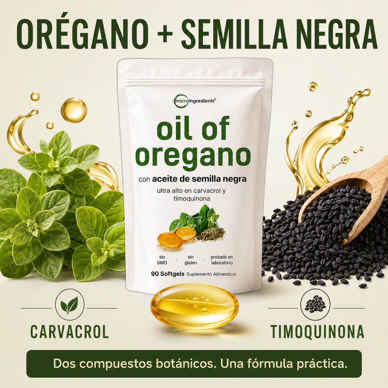 Micro Ingredients Oil of Oregano with Black Seed Oil – 90 Softgels