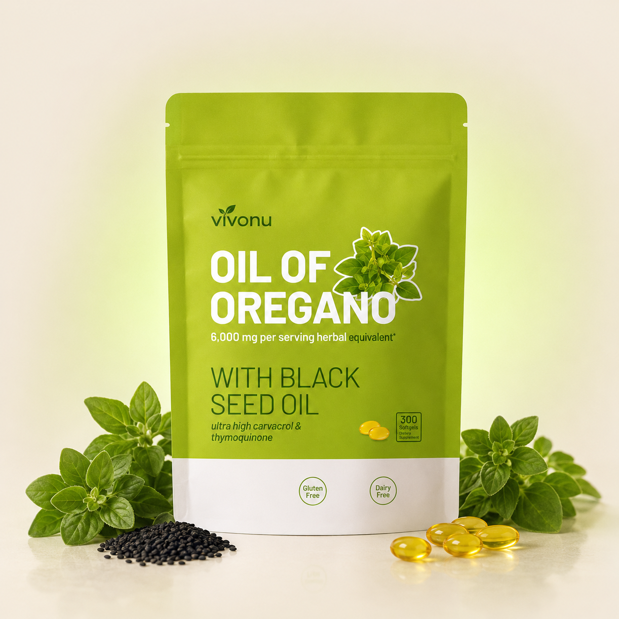 Vivonu Oil of Oregano with Black Seed Oil – 300 Softgels