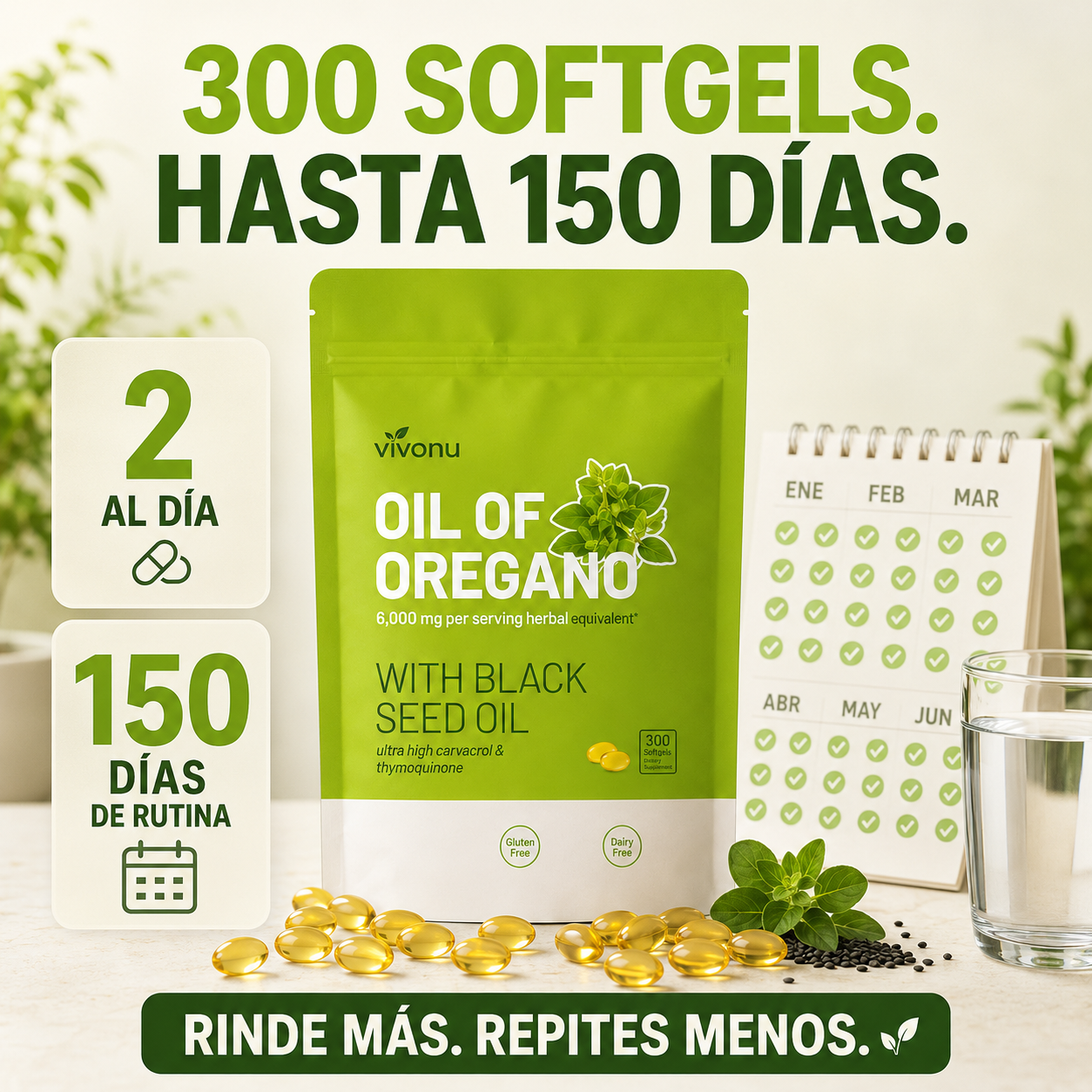 Vivonu Oil of Oregano with Black Seed Oil – 300 Softgels