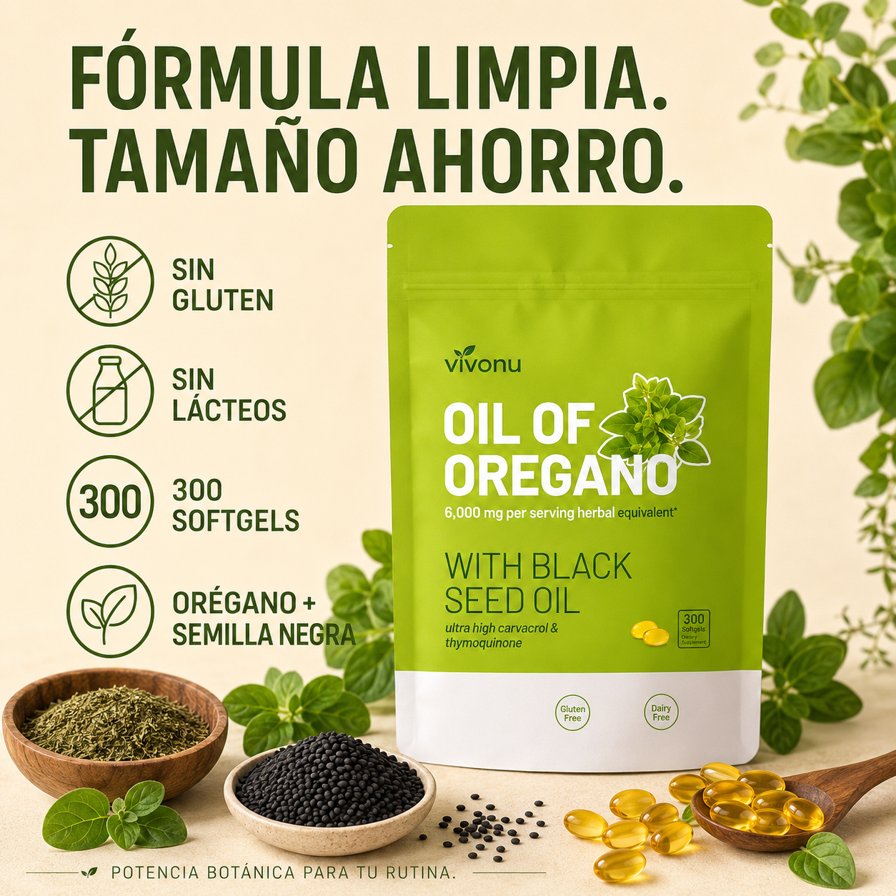 Vivonu Oil of Oregano with Black Seed Oil – 300 Softgels