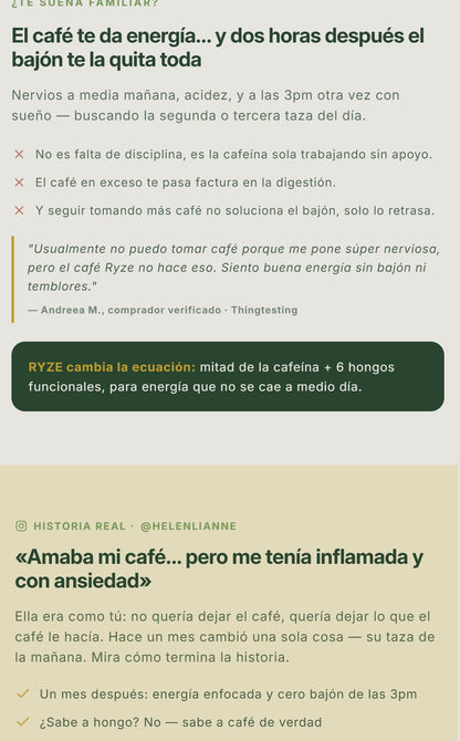 Preparación real de café de hongos RYZE Natural Hubb
