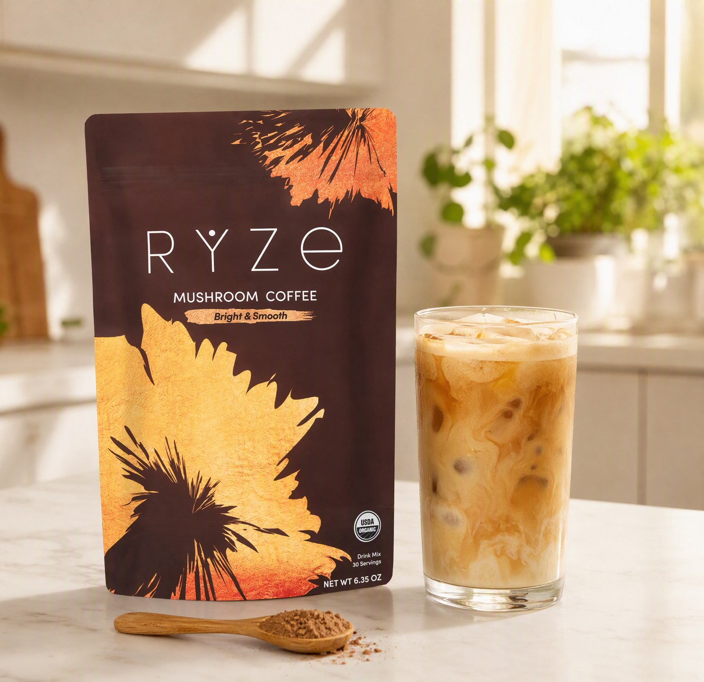 RYZE Mushroom Coffee servido helado
